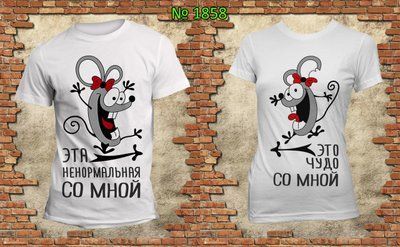 Парні футболки "Ця неадекватна зі мною Це чудо зі мною" білі 1538405770 фото